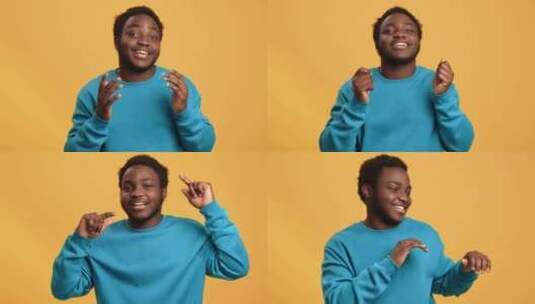 肖像有趣的非洲年轻人带着积极的情绪微笑跳高清在线视频素材下载