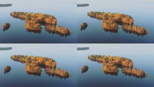 航拍湖中的森林小岛高清在线视频素材下载