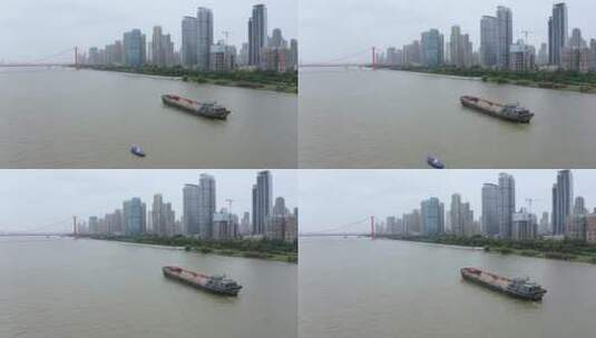 航拍武汉长江货船4k视频高清在线视频素材下载
