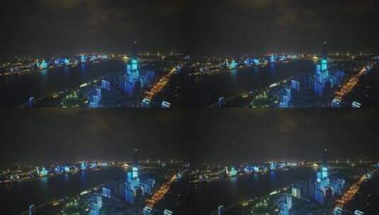 武汉江滩航拍灯光秀绿地606长江二桥高清在线视频素材下载