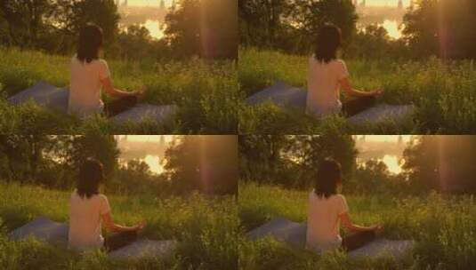 在日落时做瑜伽的女人高清在线视频素材下载