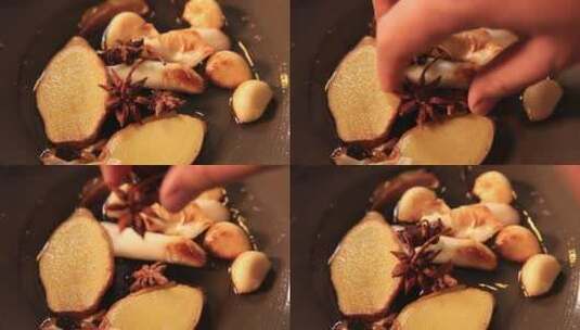 葱姜蒜炝锅 (6)高清在线视频素材下载