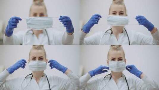 女医生戴好口罩高清在线视频素材下载