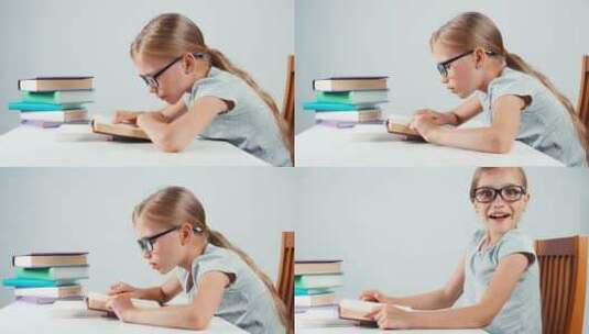 小女孩在书房读书高清在线视频素材下载