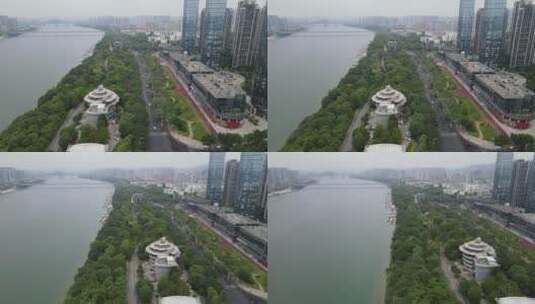 航拍广西柳州柳江东堤公园高清在线视频素材下载
