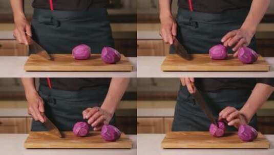 厨师切紫薯粗粮高清在线视频素材下载