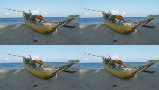 海滩上的传统黄色渔船高清在线视频素材下载