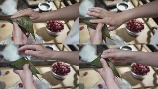 升格实拍中国传统节日端午节包粽子高清在线视频素材下载