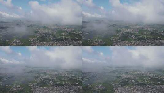 蓝天白云下的广东沿海城镇高清在线视频素材下载
