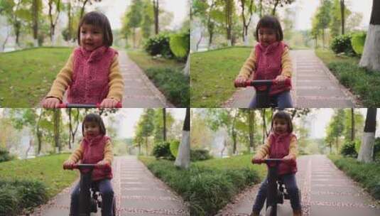 慢镜头特写小女孩在公园里骑车高清在线视频素材下载
