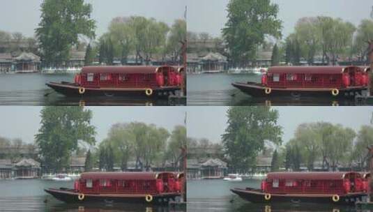 北京什刹海后海红色船旅游风景高清在线视频素材下载
