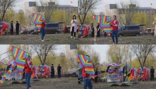 4k春天公园放风筝天上的风筝高清在线视频素材下载