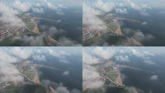 航拍飞云之下的威海远遥浅海科技湾区高清在线视频素材下载