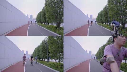 上海浦东黄浦骑行步道高清在线视频素材下载