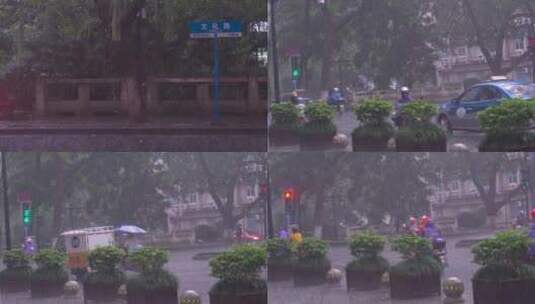 杭州滨江暴雨期间骑车赶路4K视频素材高清在线视频素材下载