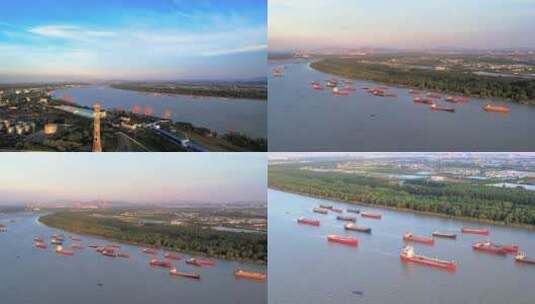 长江航运船舶航拍高清在线视频素材下载