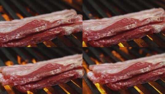 烧烤架上的牛肉高清在线视频素材下载