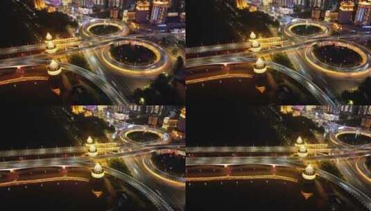 航拍哈尔滨市公路大桥夜景延时高清在线视频素材下载