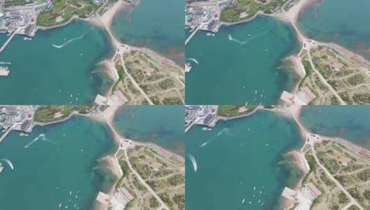 4K航拍青岛小麦岛公园--银海快艇帆船高清高清在线视频素材下载