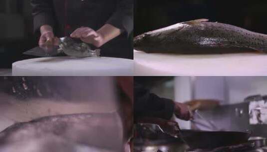 厨师处理鱼做鱼高清在线视频素材下载