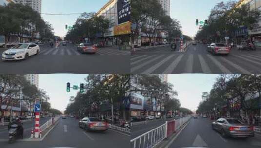 驾车开车乘车行驶在城市道路上第一视角高清在线视频素材下载