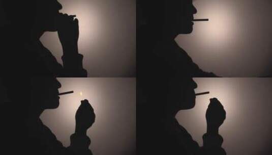 抽烟剪影 男人抽烟思考生活压力大吸烟有害高清在线视频素材下载
