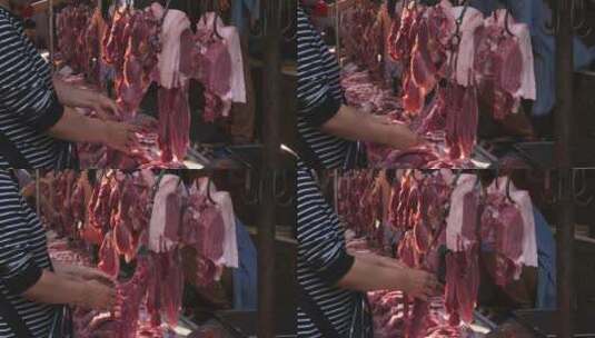 成都露天菜市场猪肉摊位高清在线视频素材下载