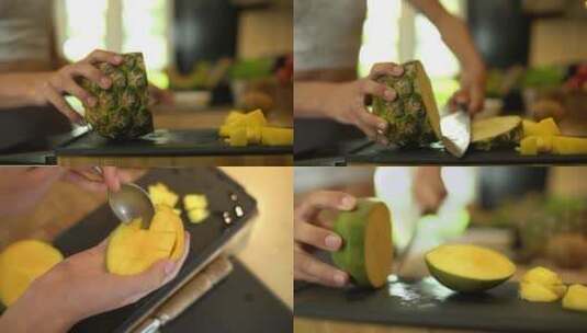芒果菠萝苹果切水果拼盘高清在线视频素材下载