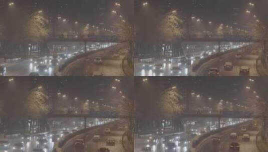 城市夜晚雪景 冬天雪景夜晚高清在线视频素材下载