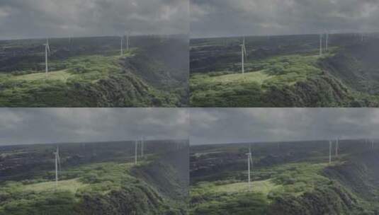 航拍山区风力发电机风轮机风电能源自然风光高清在线视频素材下载