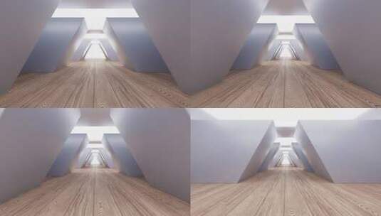 木地板空房间3D渲染高清在线视频素材下载