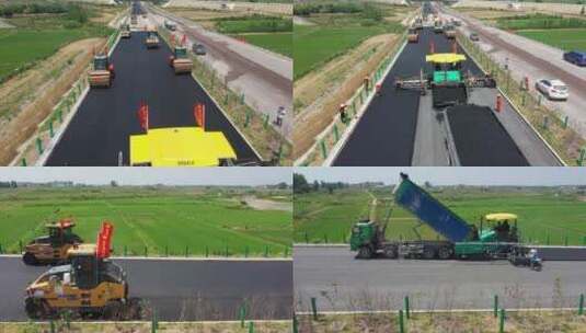 高速公路施工道路养护沥青摊铺压路机高清在线视频素材下载