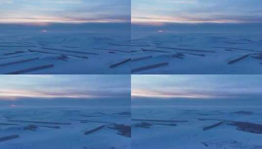 航拍东北雪域雪原雪野暮色高清在线视频素材下载