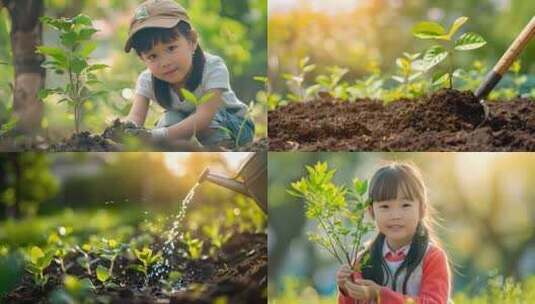 【合集】植树节 小朋友种树 浇水高清在线视频素材下载