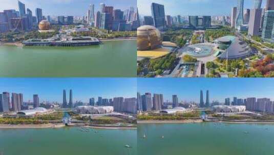 浙江杭州城市地标风景航拍风光美景高清在线视频素材下载
