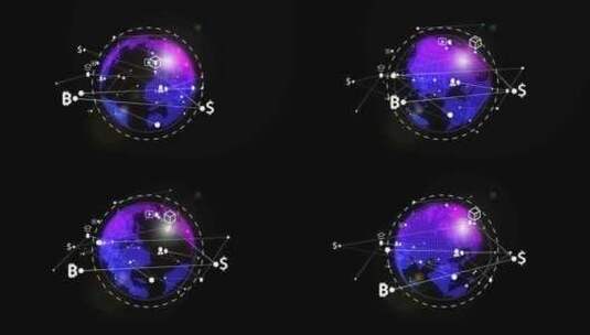 黑色背景上被元宇宙符号包围的数字环形地球高清在线视频素材下载