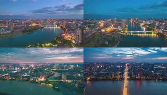 衡阳湘江夜景航拍延时4k素材高清在线视频素材下载