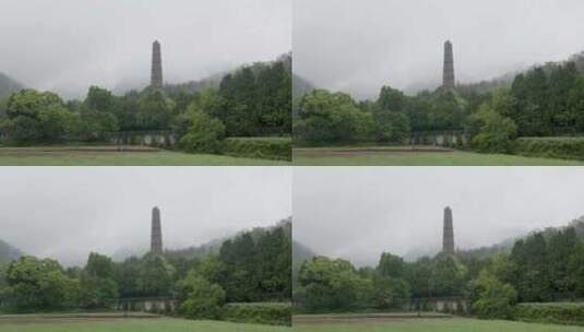 雨蒙蒙中的天台国清寺隋塔春意盎然高清在线视频素材下载