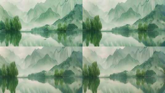 【超宽屏】中国风水墨水彩山水风景画卷高清在线视频素材下载