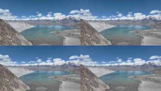 中国新疆白沙湖风景区蓝天白云倒映在湖面高清在线视频素材下载