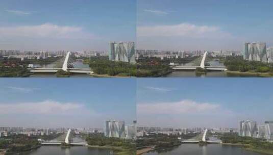 河南郑州龙子湖大桥航拍高清在线视频素材下载