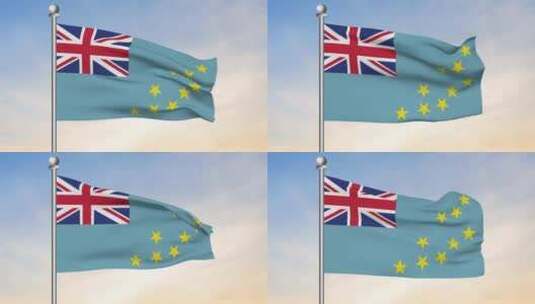 图瓦卢国旗在蓝天中挥舞前视图高清在线视频素材下载