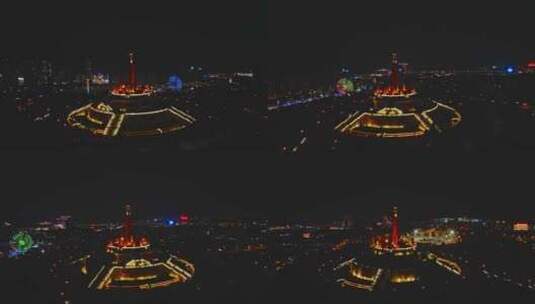 云南楚雄中国彝族十月太阳历文化园夜景航拍高清在线视频素材下载