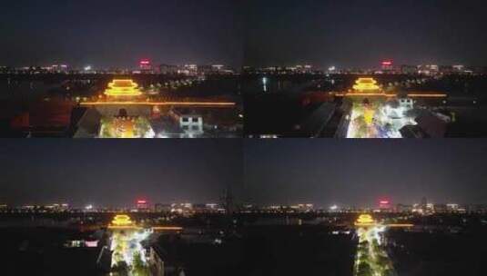 航拍河南商丘古城拱辰门夜景高清在线视频素材下载