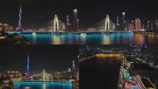 广州塔珠江两岸夜景游轮合集高清在线视频素材下载