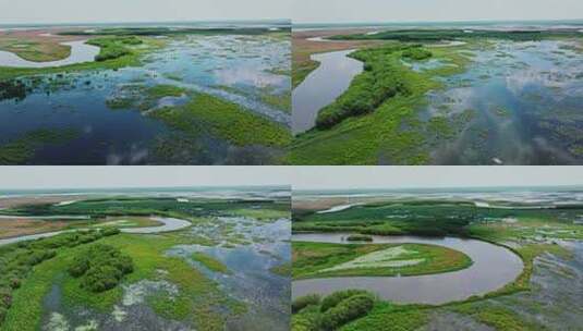 航拍草原河流湿地风光高清在线视频素材下载