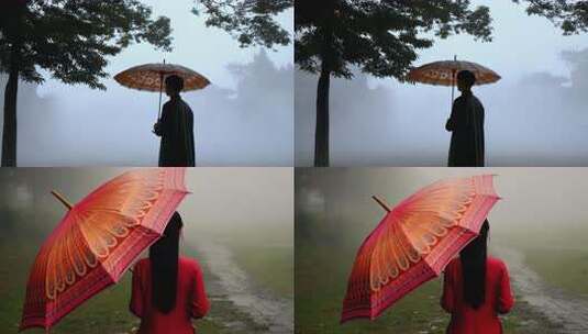 雨天伤感人物背影高清在线视频素材下载