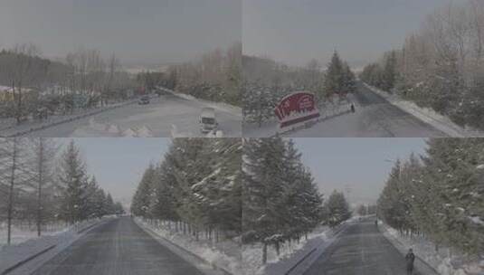 冬季雪后林间公路的行车视角高清在线视频素材下载