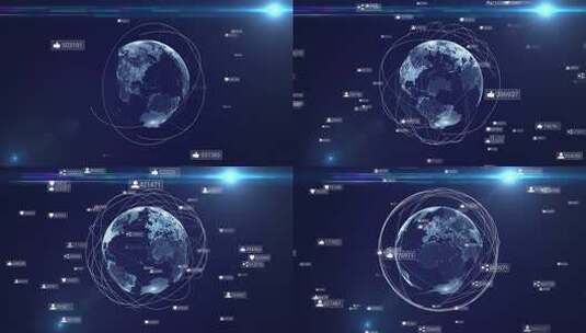 蓝色科技数字粒子地球LED背景视频高清在线视频素材下载