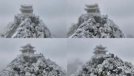 洛阳老君山金顶建筑屋檐雪后冰冻高清在线视频素材下载